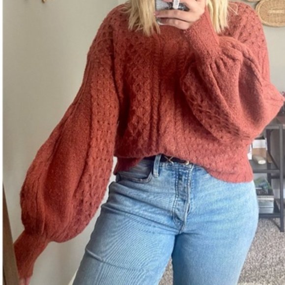 Nordstrom Love Fire Beautiful Cable Knit Balloon Sleeve Marsala Rust Size XL - Picture 1 of 7